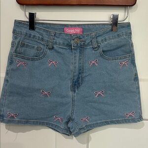 Gogo Star Girls   Light Blue Denim Shorts with Pink Bow Embroidery Sz 16